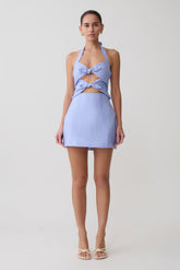 Ella Bow Detail Halter Mini Dress - Periwinkle Blue