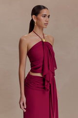 Celina Chiffon Halter Top With Hardware - Cherry Red